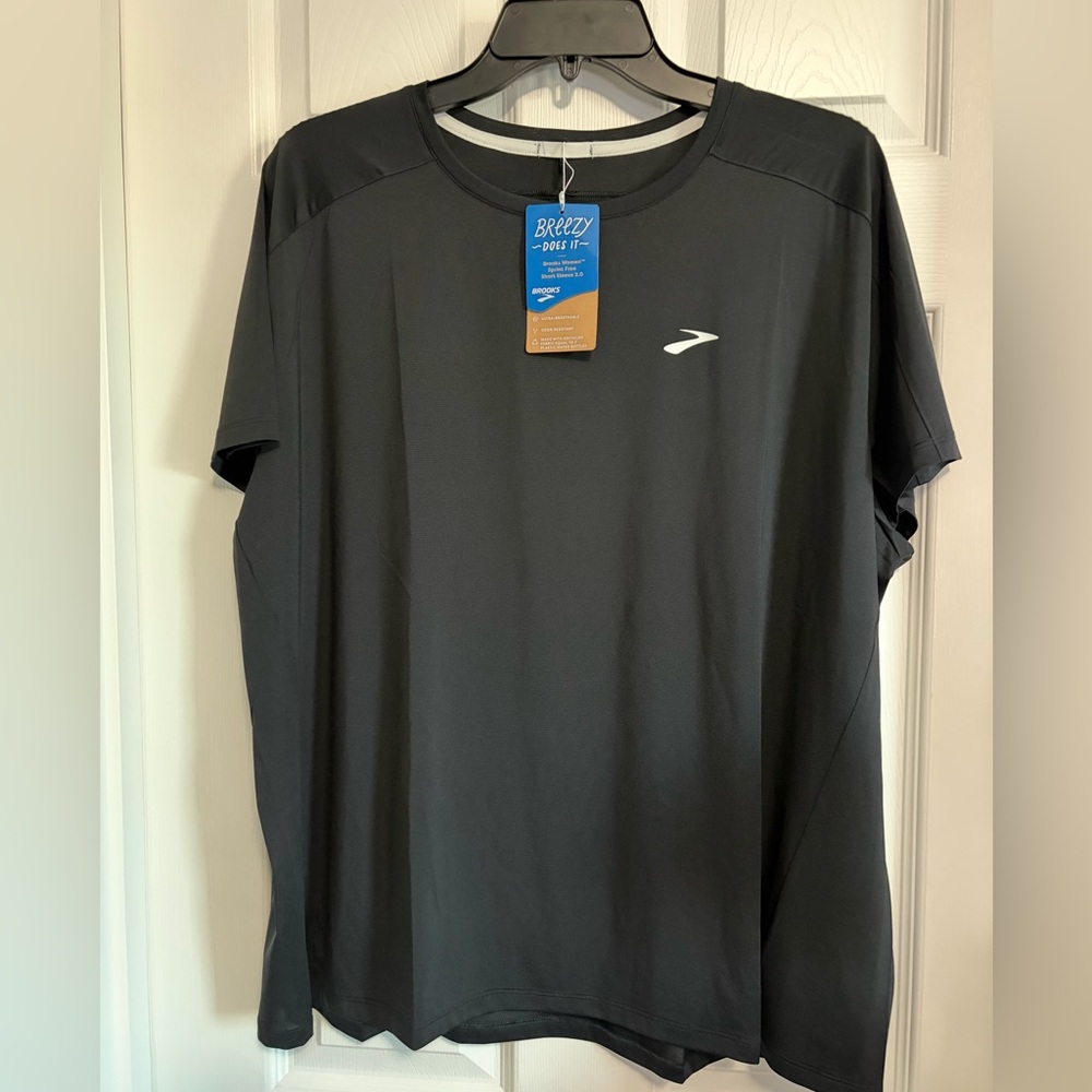 BNWT BROOKS WOMEN'S SPRINT FREE SHORT SLEEVE 2.0 T-SHIRT BLACK US SIZE XXL - Picture 4 of 14